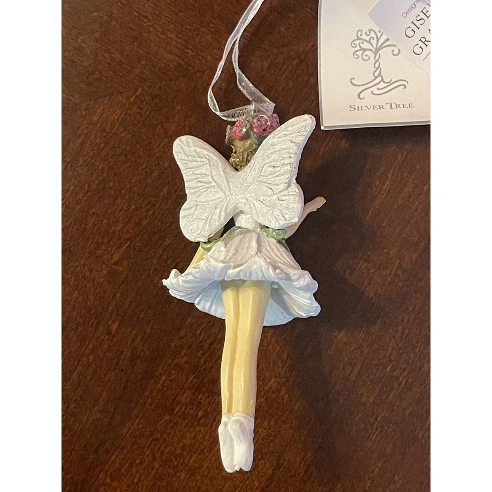FAIRY BALLERINA w/ WINGS  A D A Rose Christmas ORNAMENT Silver Tree Holiday 4.5